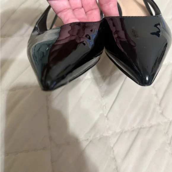 Franco Sarto Black Kitten Patent Pointed Slingback heels - Picture 2 of 5